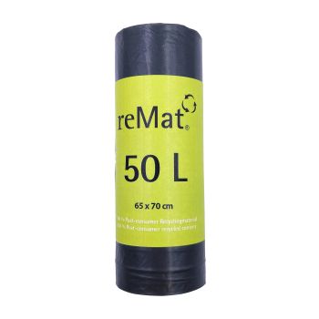 RCS-50-15 reMat® Recycling bag 50 Litre, black, 1 roll 650 x 700 mm, 15 pcs/roll